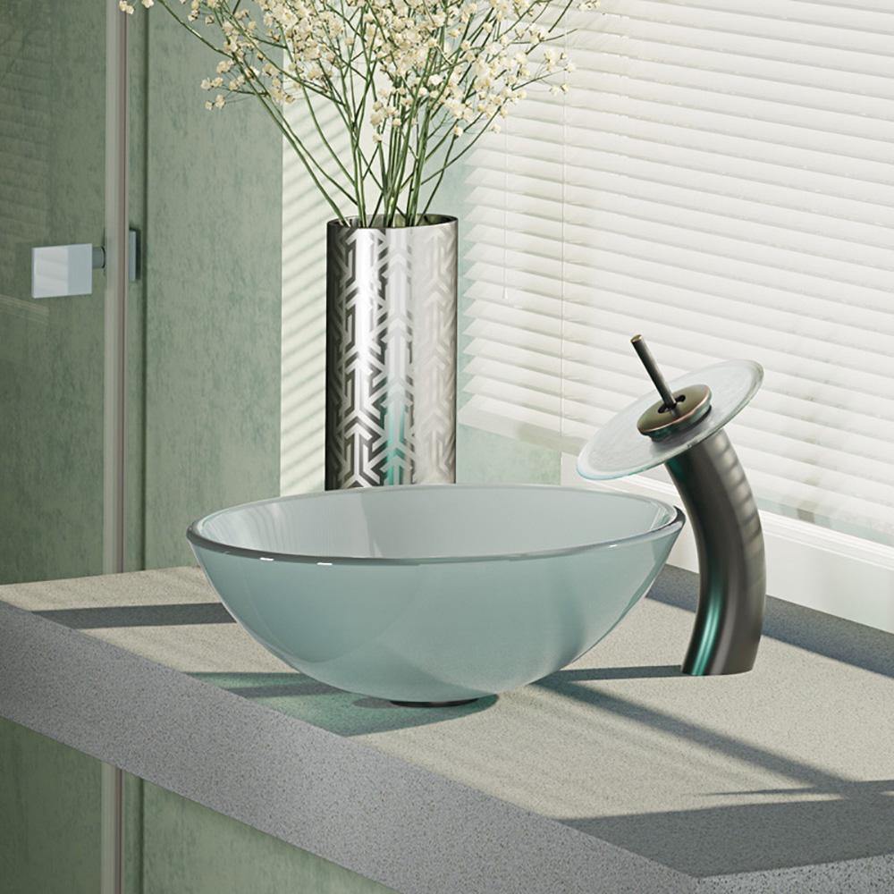 Alternate Image for Rene 17" Round Glass Bathroom Sink, Frosted, with Faucet, R5-5002-WF-ABR