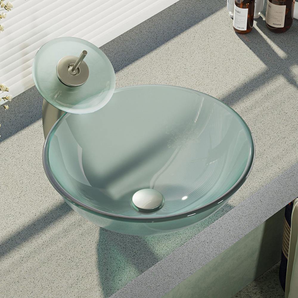 Alternate Image for Rene 17" Round Glass Bathroom Sink, Frosted, with Faucet, R5-5002-WF-BN