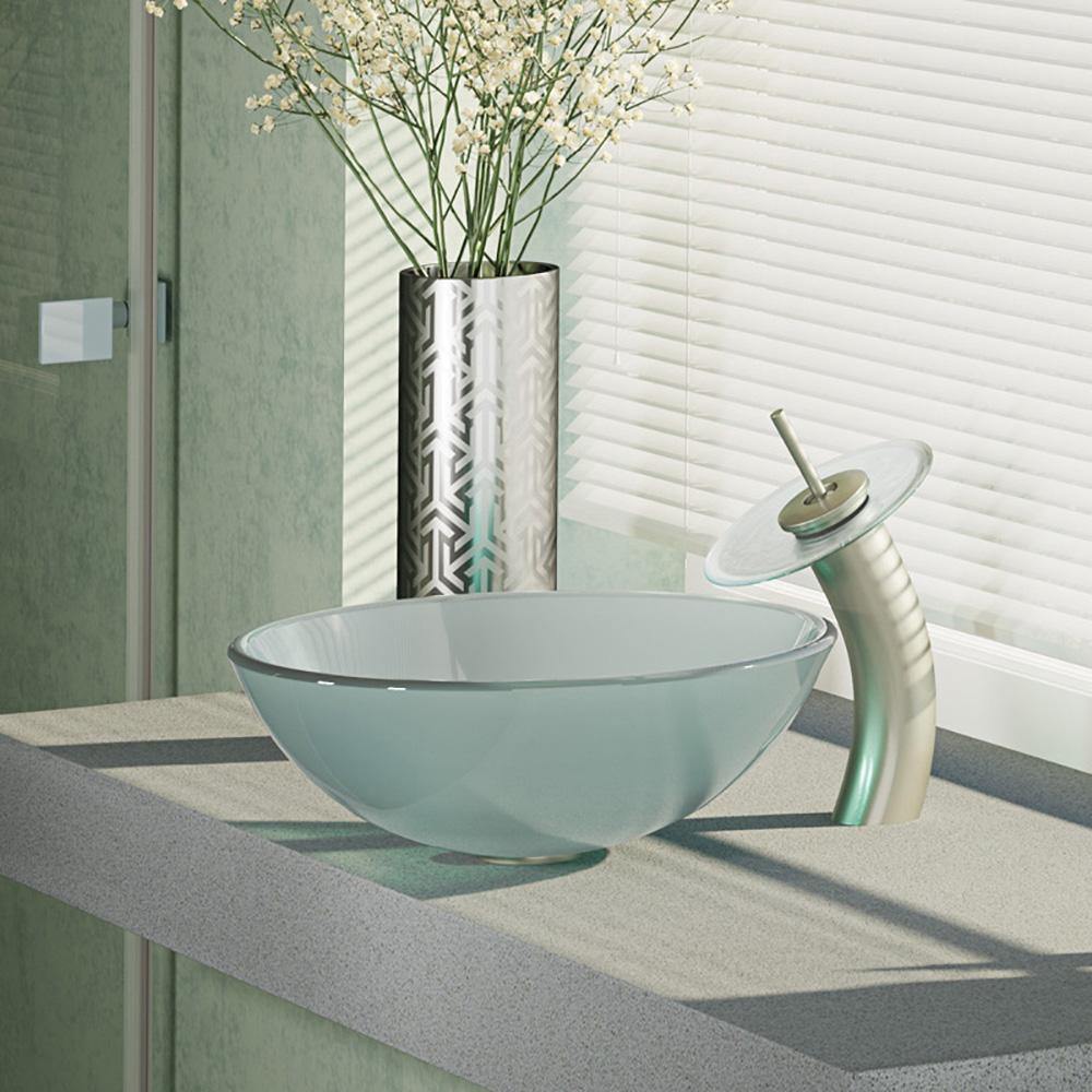 Alternate Image for Rene 17" Round Glass Bathroom Sink, Frosted, with Faucet, R5-5002-WF-BN
