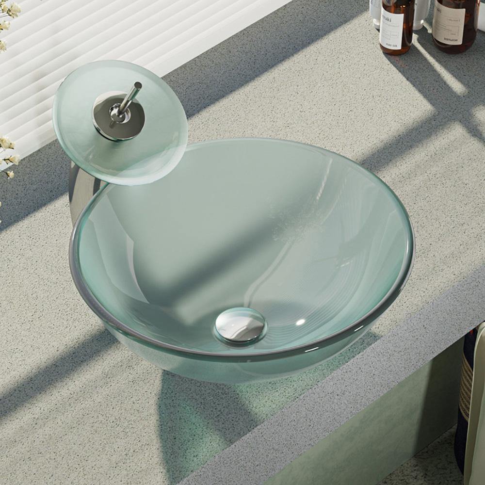 Alternate Image for Rene 17" Round Glass Bathroom Sink, Frosted, with Faucet, R5-5002-WF-C