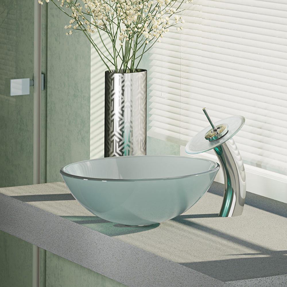Alternate Image for Rene 17" Round Glass Bathroom Sink, Frosted, with Faucet, R5-5002-WF-C