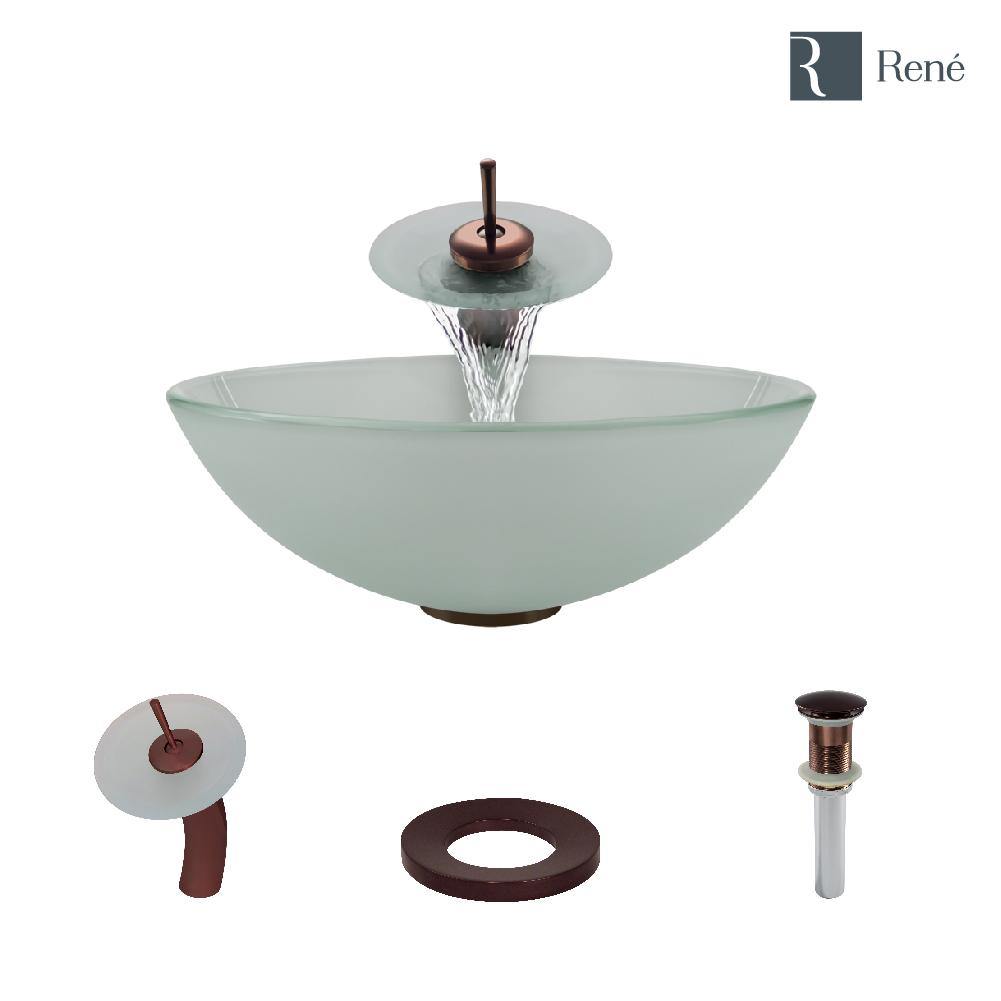 Rene 17" Round Glass Bathroom Sink, Frosted, with Faucet, R5-5002-WF-ORB