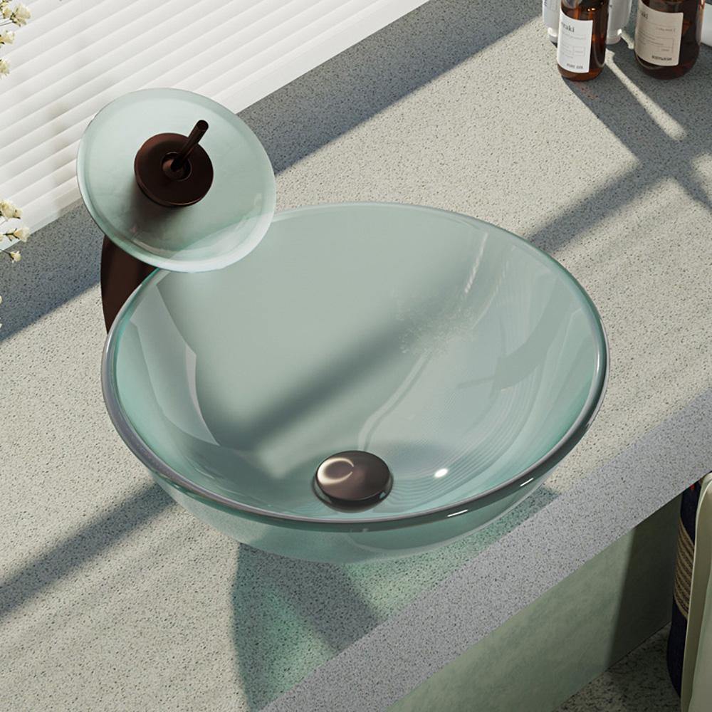 Alternate Image for Rene 17" Round Glass Bathroom Sink, Frosted, with Faucet, R5-5002-WF-ORB