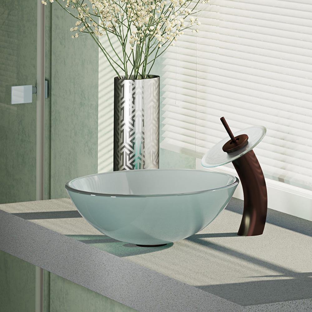 Alternate Image for Rene 17" Round Glass Bathroom Sink, Frosted, with Faucet, R5-5002-WF-ORB