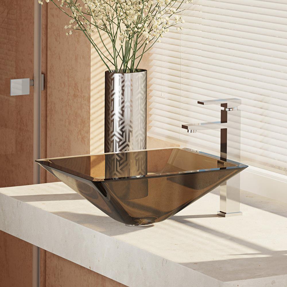 Alternate Image for Rene 17" Square Glass Bathroom Sink, Cashmere, with Faucet, R5-5003-CAS-R9-7003-C