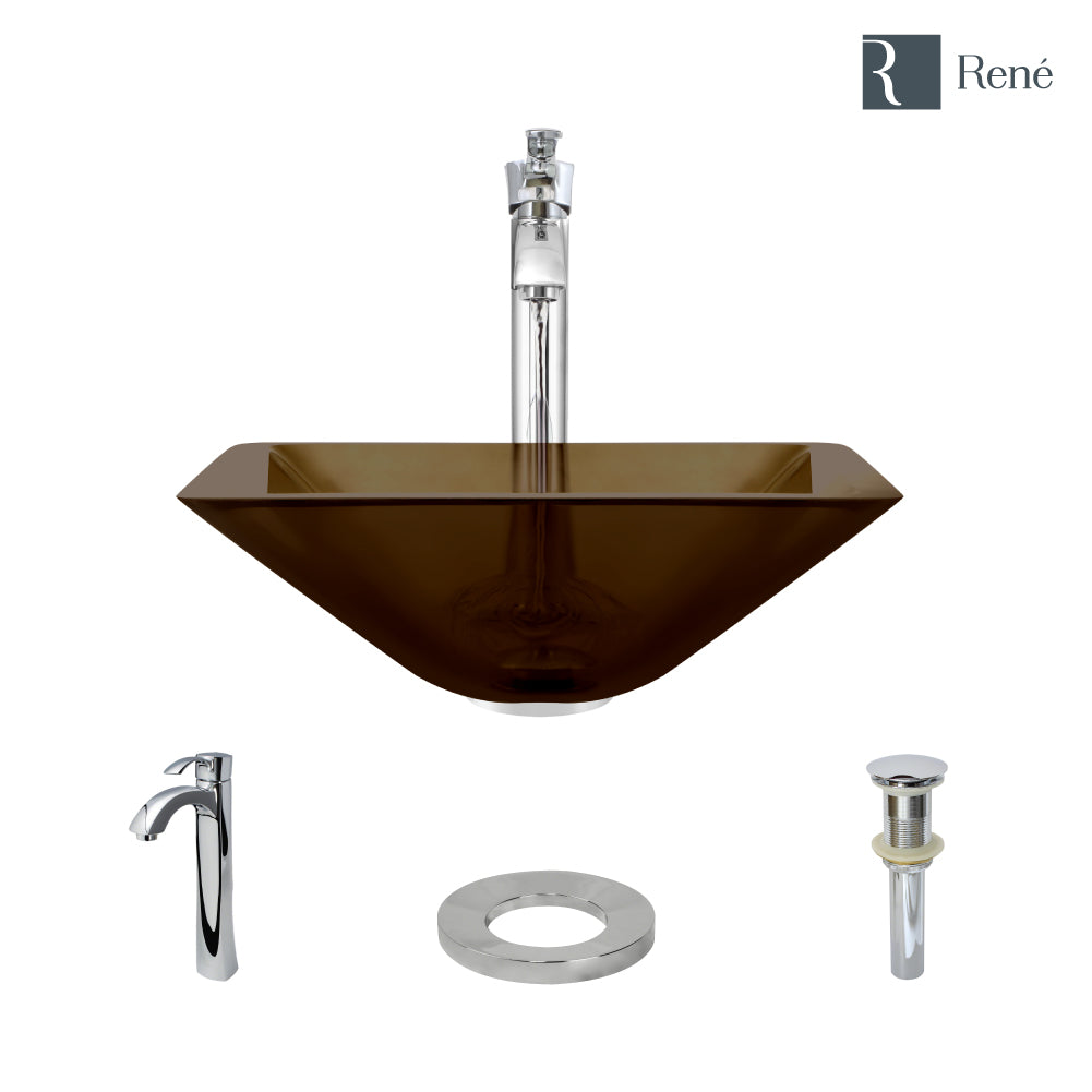 Alternate Image for Rene 17" Square Glass Bathroom Sink, Cashmere, with Faucet, R5-5003-CAS-R9-7006-C