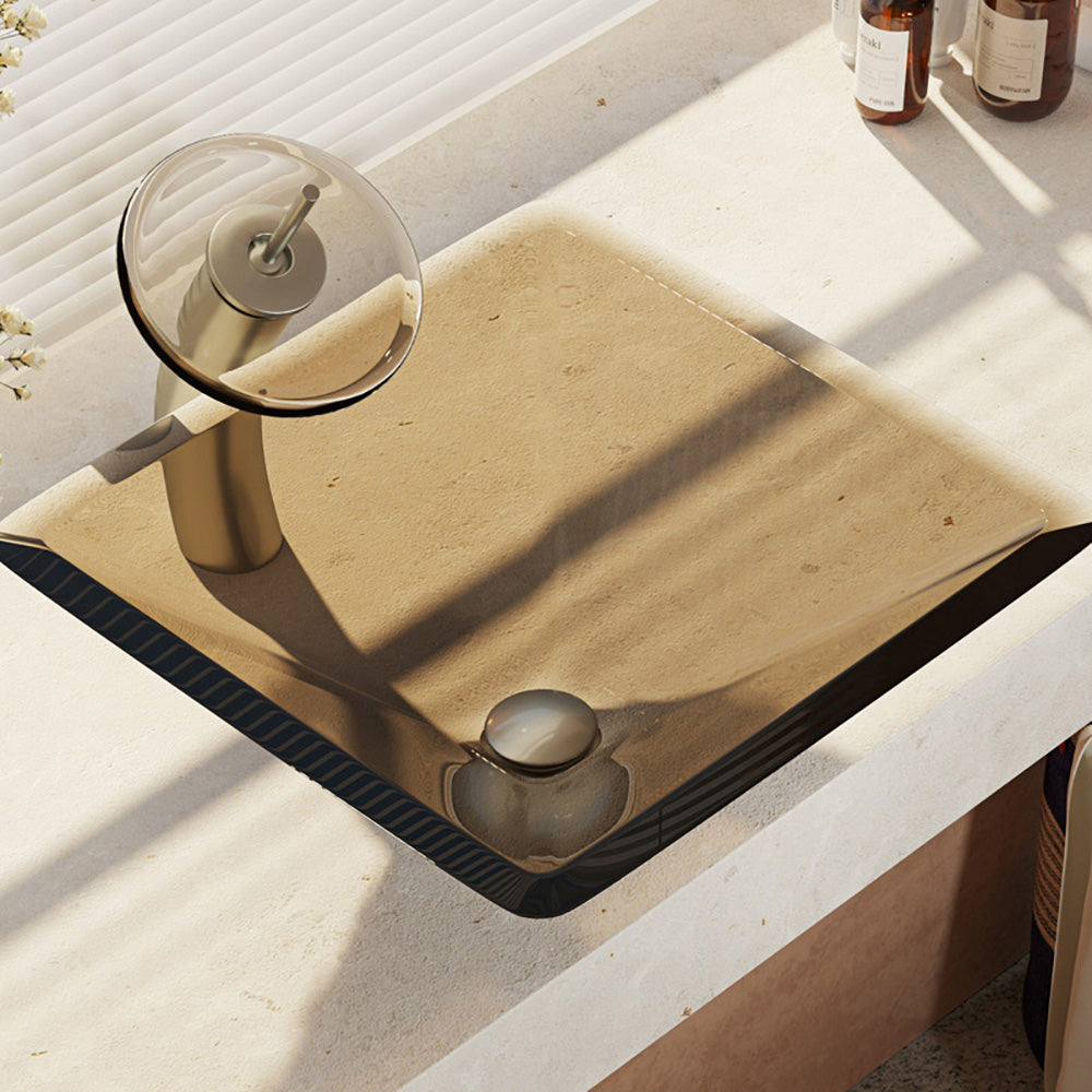 Alternate Image for Rene 17" Square Glass Bathroom Sink, Cashmere, with Faucet, R5-5003-CAS-WF-BN
