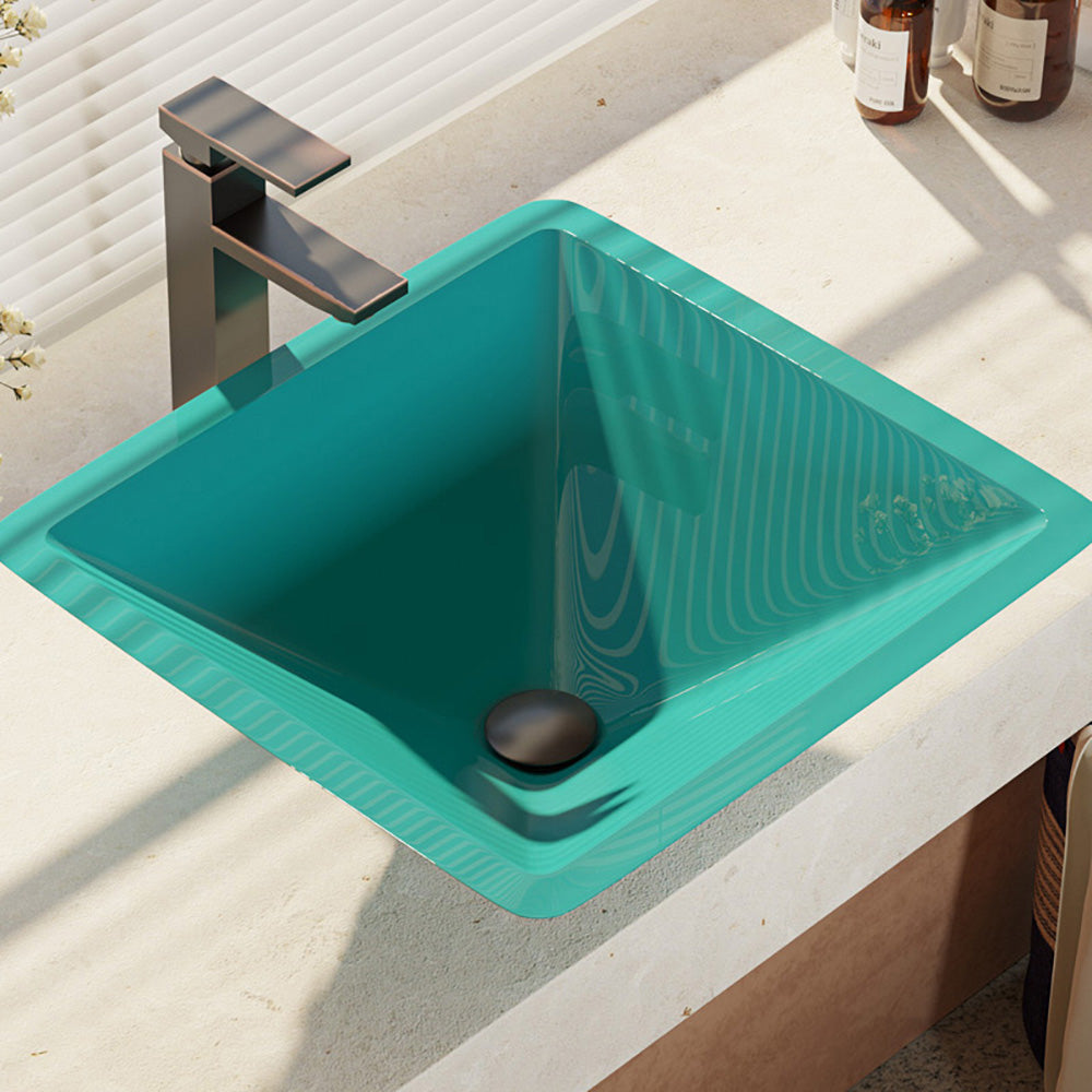 Alternate Image for Rene 17" Square Glass Bathroom Sink, Cerulean, with Faucet, R5-5003-CER-R9-7003-ABR