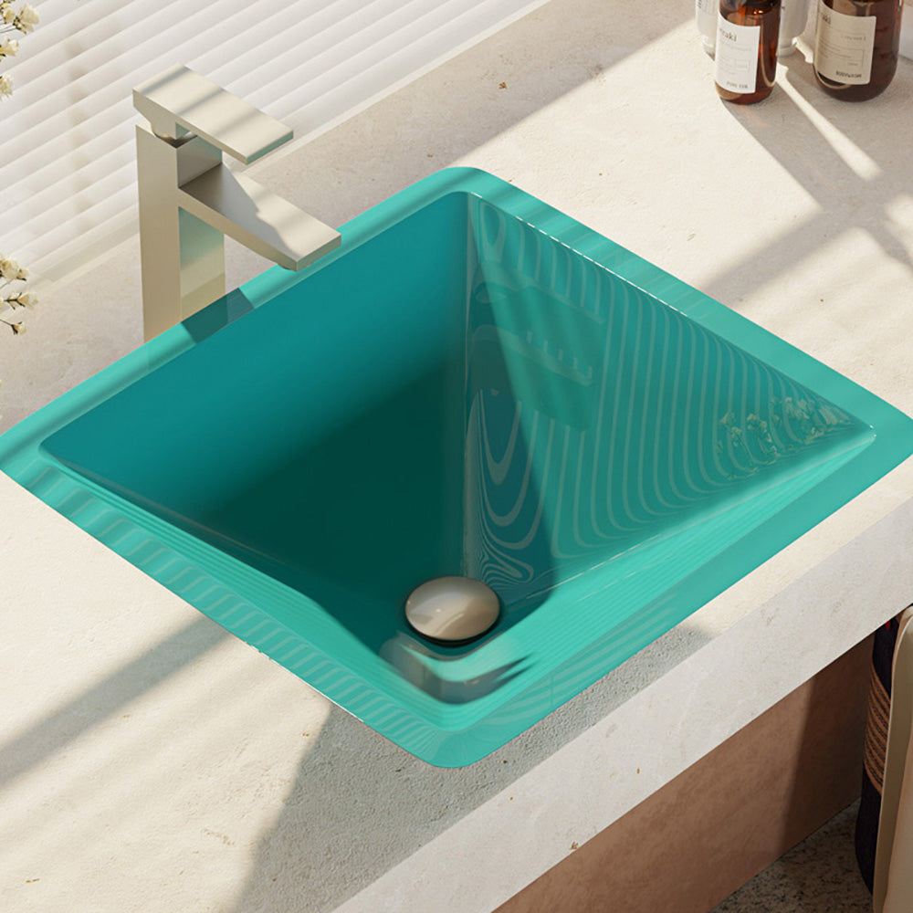Alternate Image for Rene 17" Square Glass Bathroom Sink, Cerulean, with Faucet, R5-5003-CER-R9-7003-BN