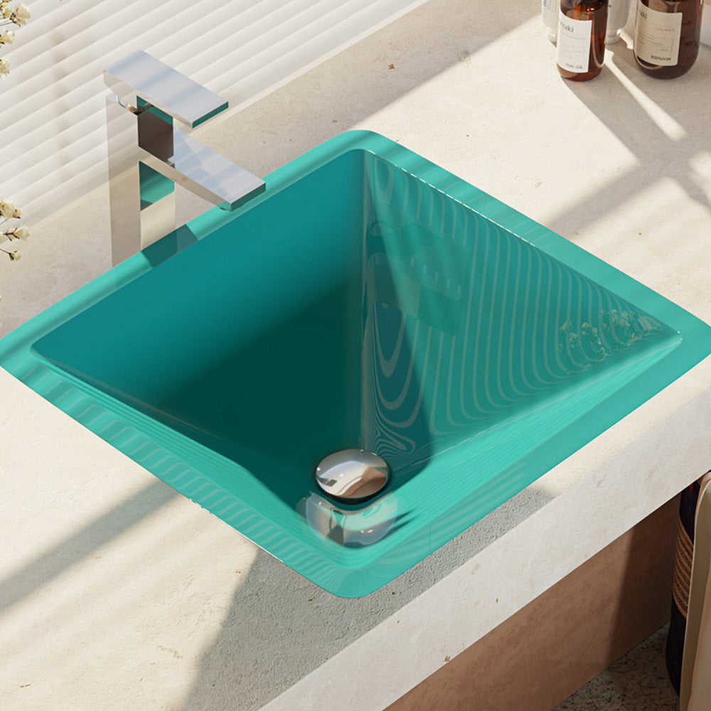 Alternate Image for Rene 17" Square Glass Bathroom Sink, Cerulean, with Faucet, R5-5003-CER-R9-7003-C