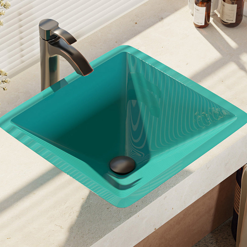 Alternate Image for Rene 17" Square Glass Bathroom Sink, Cerulean, with Faucet, R5-5003-CER-R9-7006-ABR