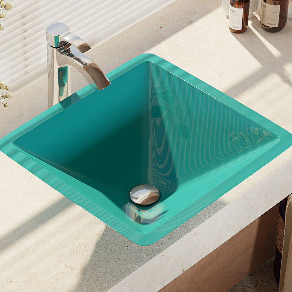 Alternate Image for Rene 17" Square Glass Bathroom Sink, Cerulean, with Faucet, R5-5003-CER-R9-7006-C