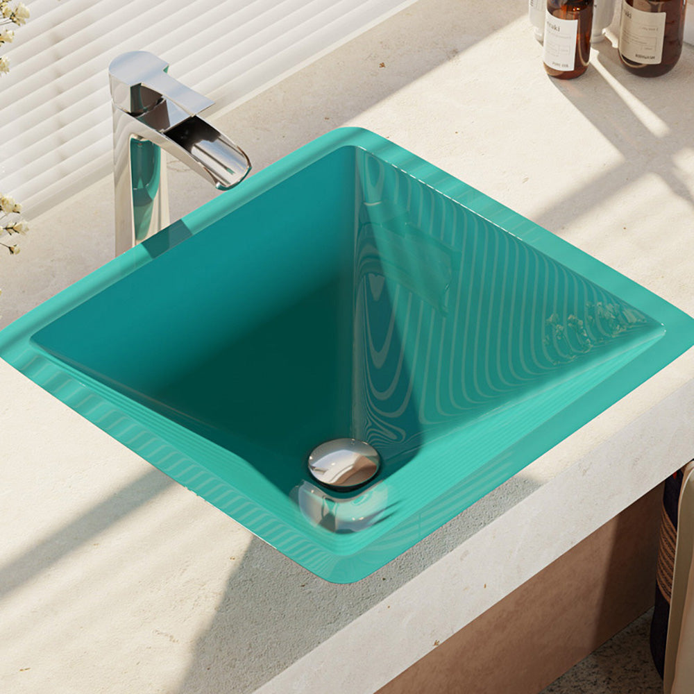 Alternate Image for Rene 17" Square Glass Bathroom Sink, Cerulean, with Faucet, R5-5003-CER-R9-7007-C