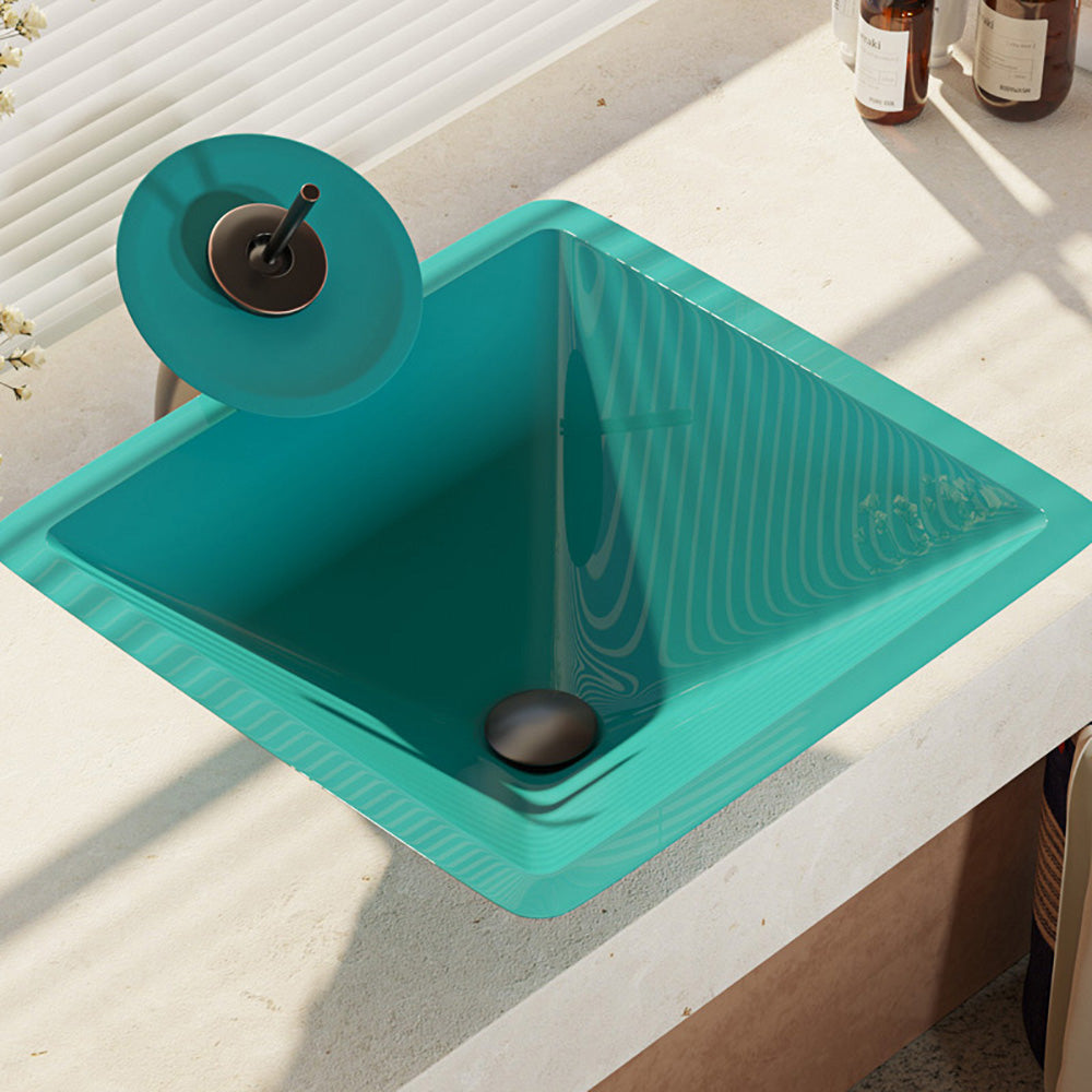 Alternate Image for Rene 17" Square Glass Bathroom Sink, Cerulean, with Faucet, R5-5003-CER-WF-ABR