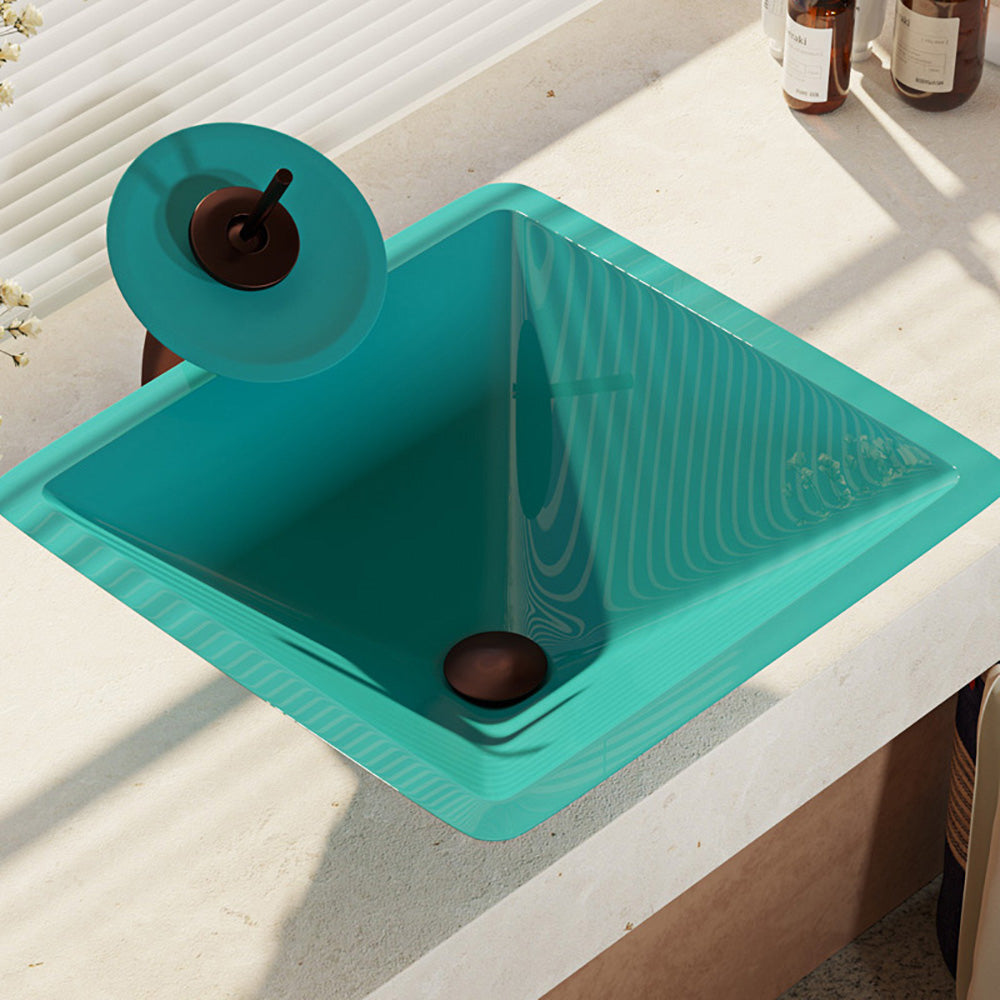 Alternate Image for Rene 17" Square Glass Bathroom Sink, Cerulean, with Faucet, R5-5003-CER-WF-ORB