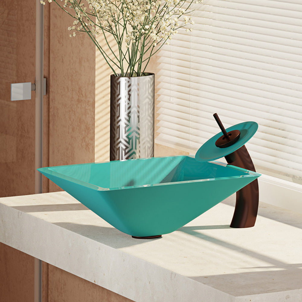 Alternate Image for Rene 17" Square Glass Bathroom Sink, Cerulean, with Faucet, R5-5003-CER-WF-ORB