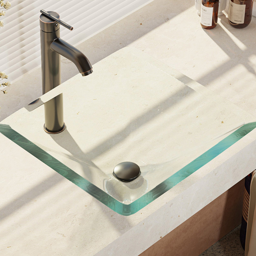 Alternate Image for Rene 17" Square Glass Bathroom Sink, Crystal, with Faucet, R5-5003-CRY-R9-7001-ABR