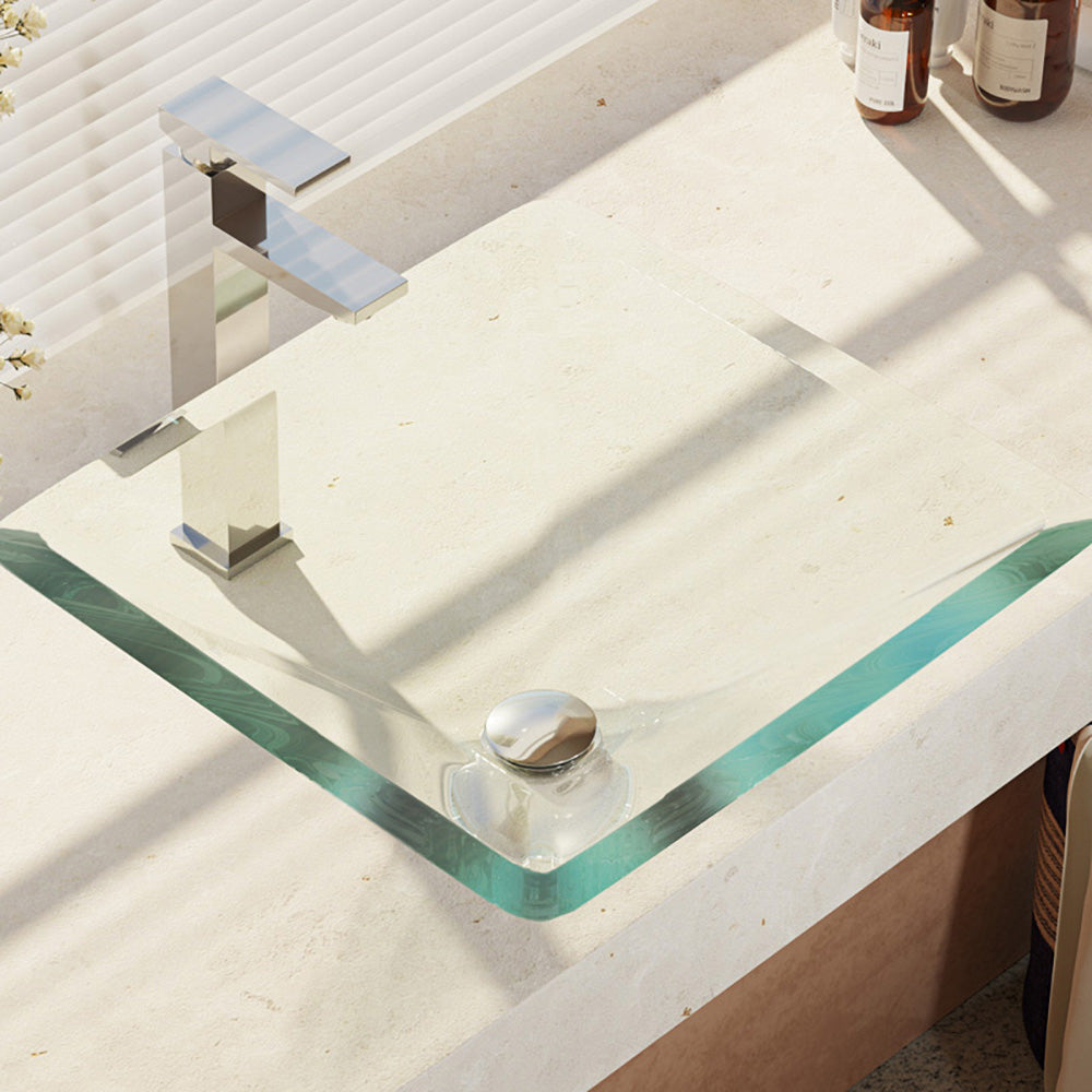 Alternate Image for Rene 17" Square Glass Bathroom Sink, Crystal, with Faucet, R5-5003-CRY-R9-7003-C