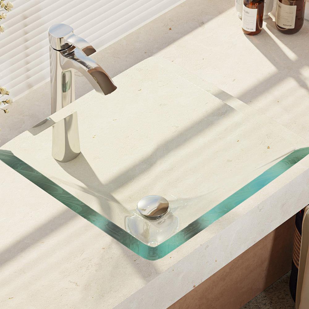 Alternate Image for Rene 17" Square Glass Bathroom Sink, Crystal, with Faucet, R5-5003-CRY-R9-7006-C