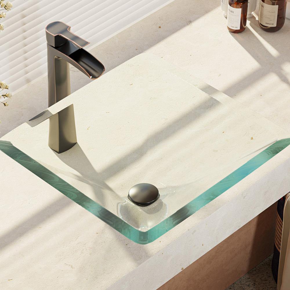 Alternate Image for Rene 17" Square Glass Bathroom Sink, Crystal, with Faucet, R5-5003-CRY-R9-7007-ABR