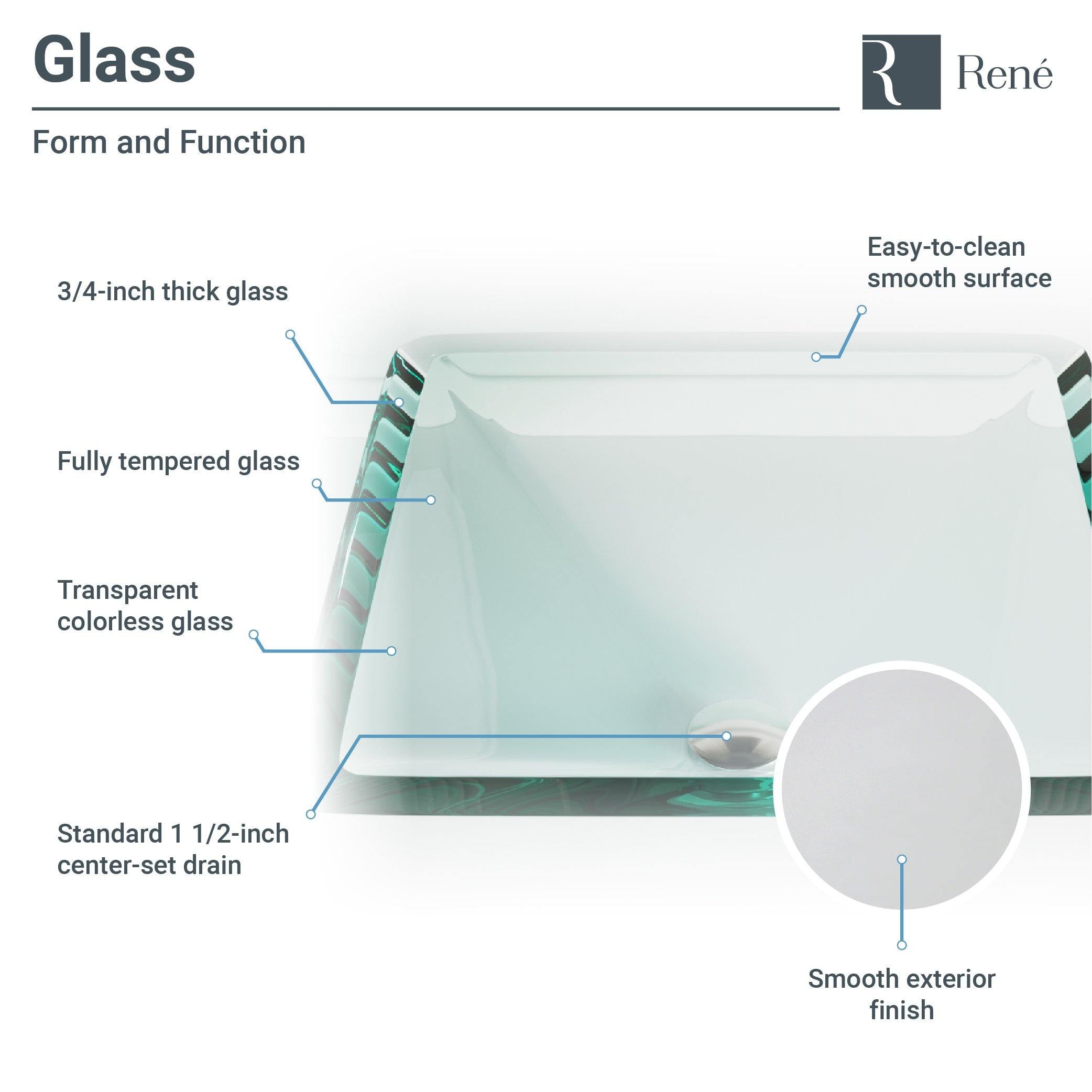 Rene 17" Square Glass Bathroom Sink, Crystal, with Faucet, R5-5003-CRY-R9-7007-BN - The Sink Boutique