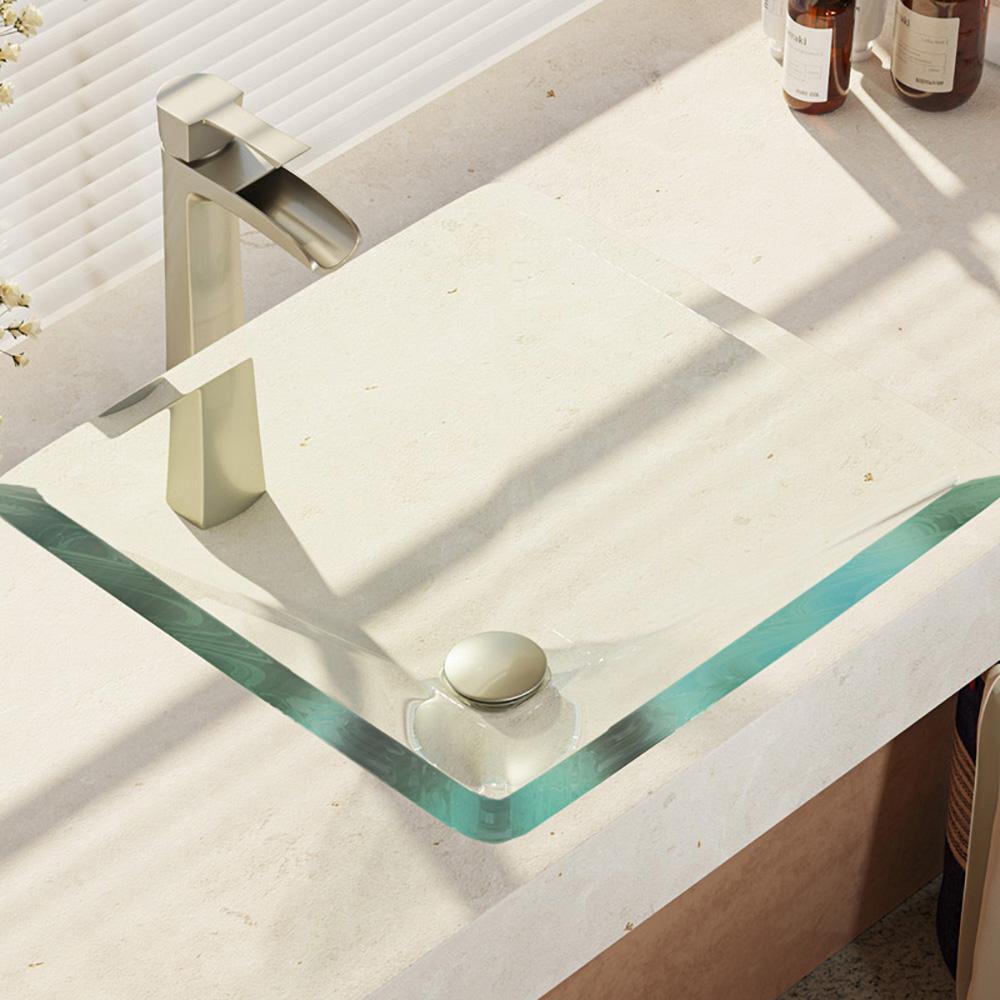 Alternate Image for Rene 17" Square Glass Bathroom Sink, Crystal, with Faucet, R5-5003-CRY-R9-7007-BN