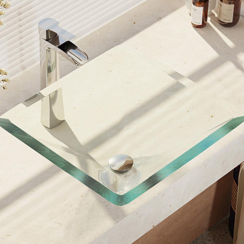 Alternate Image for Rene 17" Square Glass Bathroom Sink, Crystal, with Faucet, R5-5003-CRY-R9-7007-C
