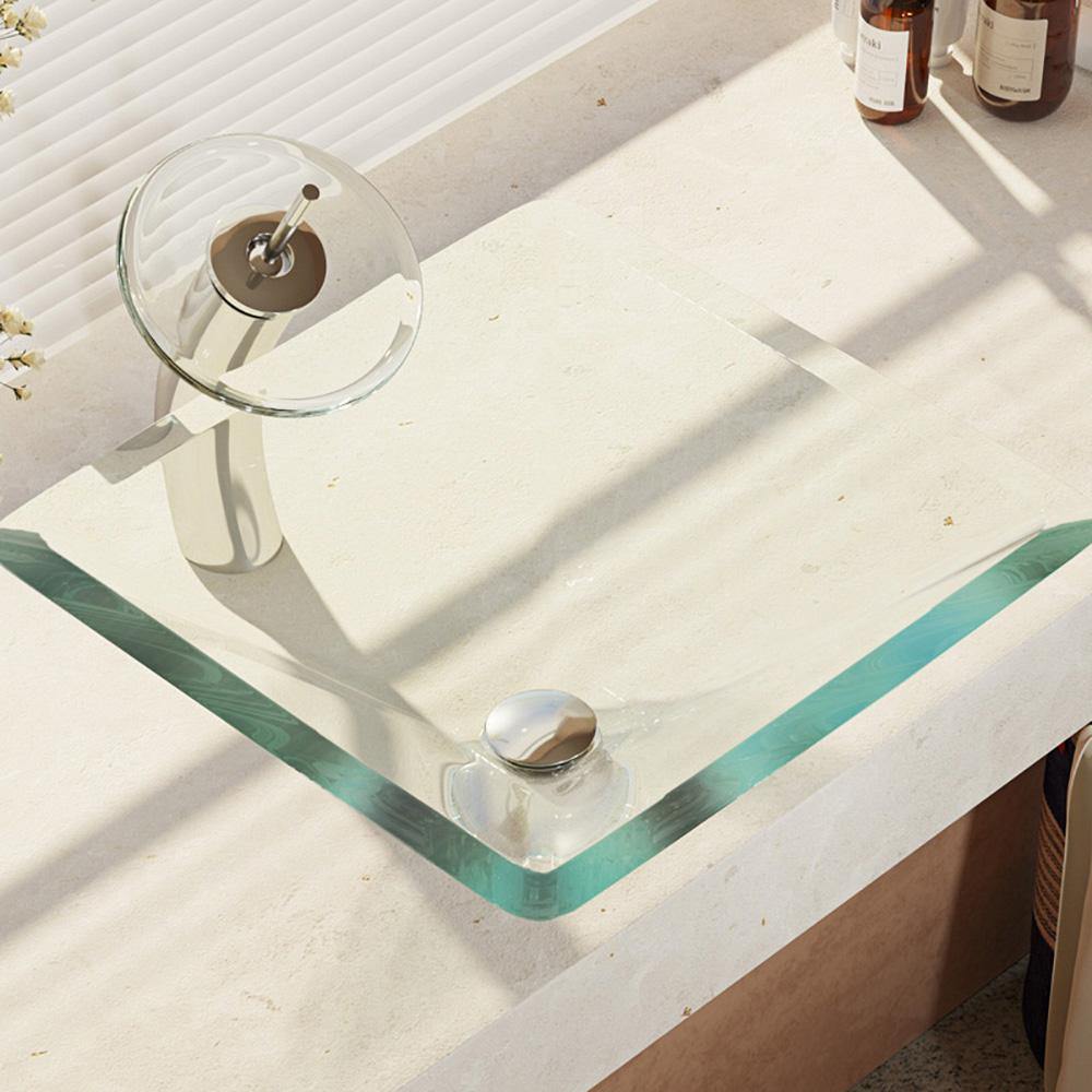 Alternate Image for Rene 17" Square Glass Bathroom Sink, Crystal, with Faucet, R5-5003-CRY-WF-C