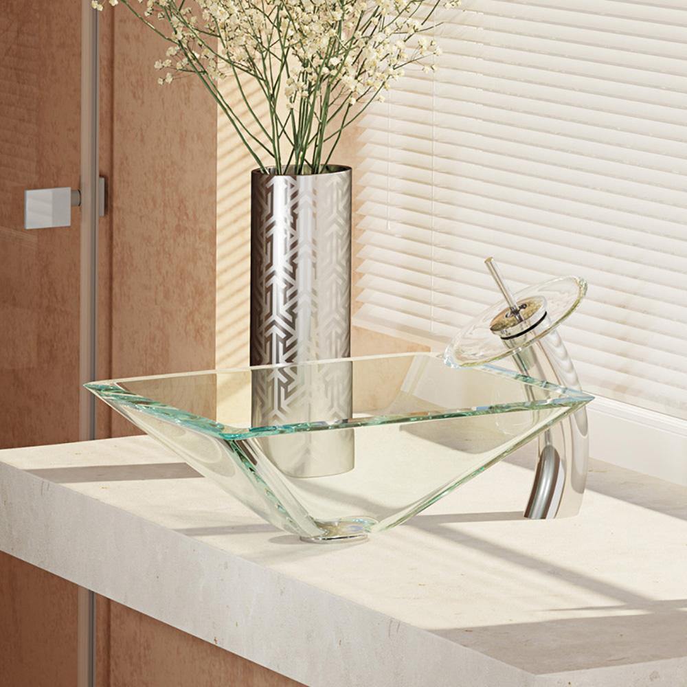 Alternate Image for Rene 17" Square Glass Bathroom Sink, Crystal, with Faucet, R5-5003-CRY-WF-C