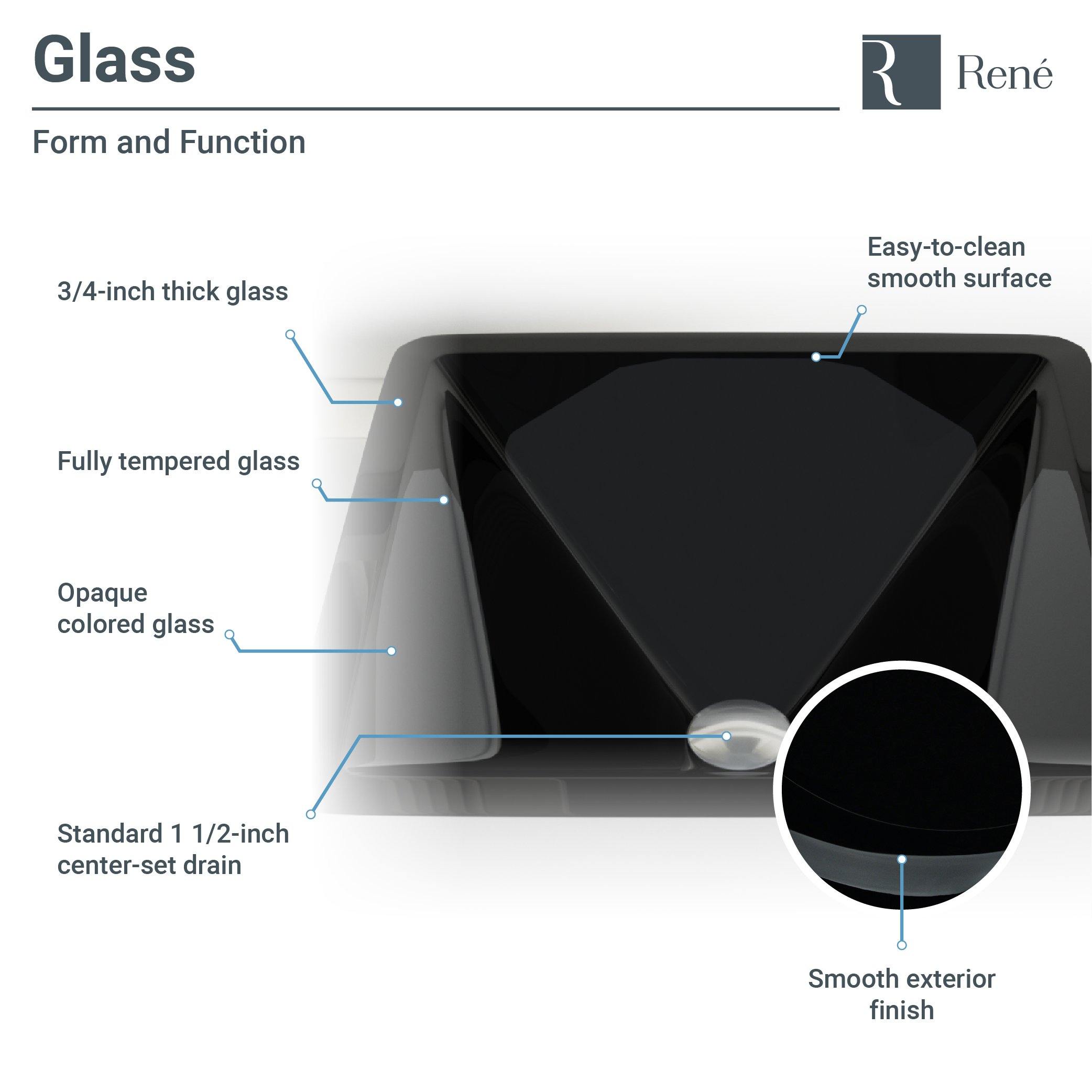 Rene 17" Square Glass Bathroom Sink, Noir, with Faucet, R5-5003-NOR-R9-7007-BN - The Sink Boutique