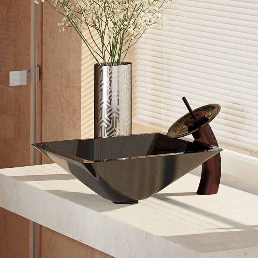 Alternate Image for Rene 17" Square Glass Bathroom Sink, Noir, with Faucet, R5-5003-NOR-WF-ORB