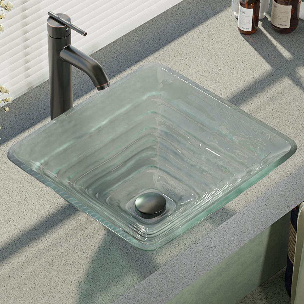 Alternate Image for Rene 17" Square Glass Bathroom Sink, Textured, with Faucet, R5-5004-R9-7001-ABR