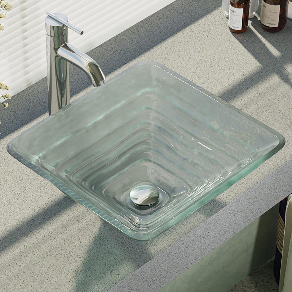 Alternate Image for Rene 17" Square Glass Bathroom Sink, Textured, with Faucet, R5-5004-R9-7001-C