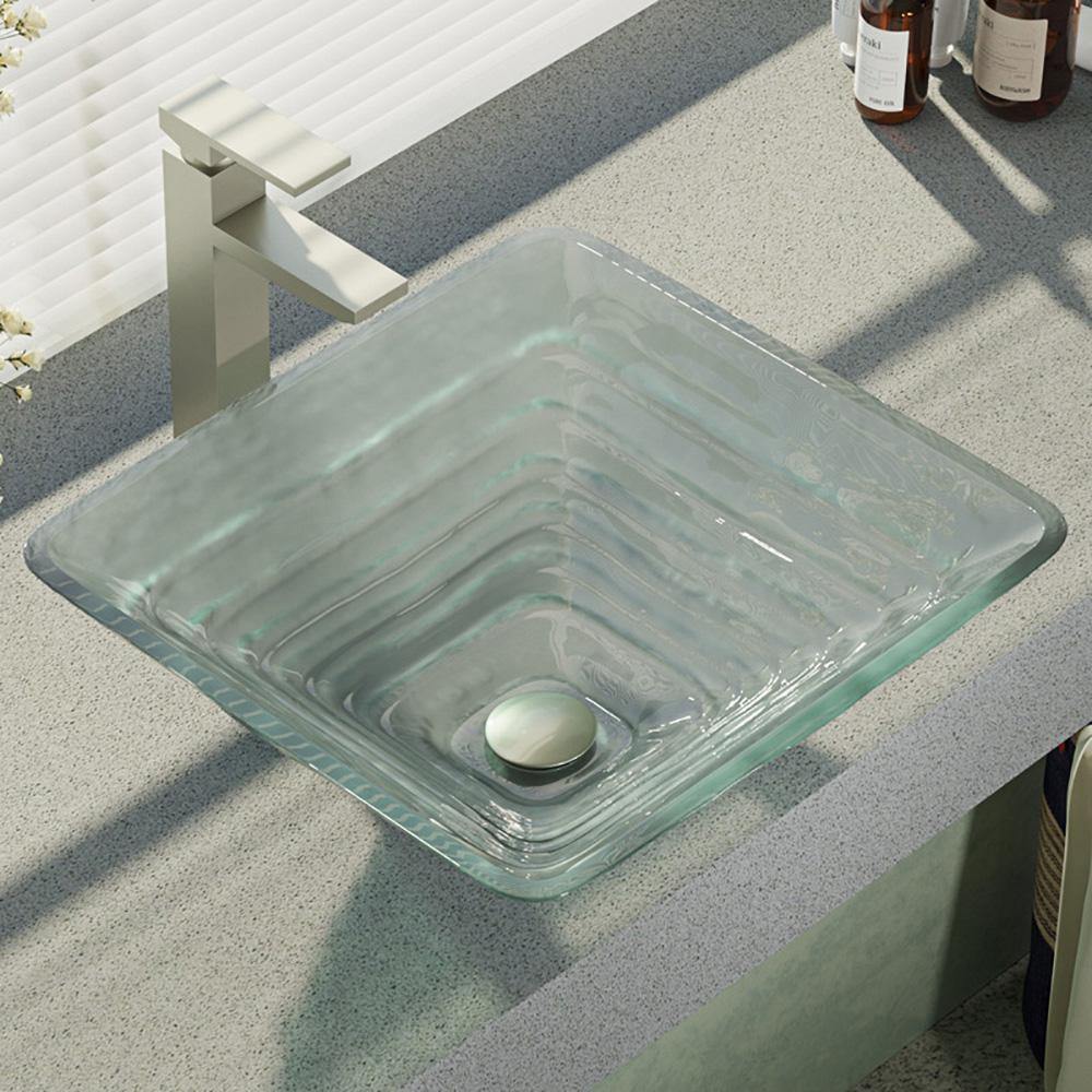 Alternate Image for Rene 17" Square Glass Bathroom Sink, Textured, with Faucet, R5-5004-R9-7003-BN