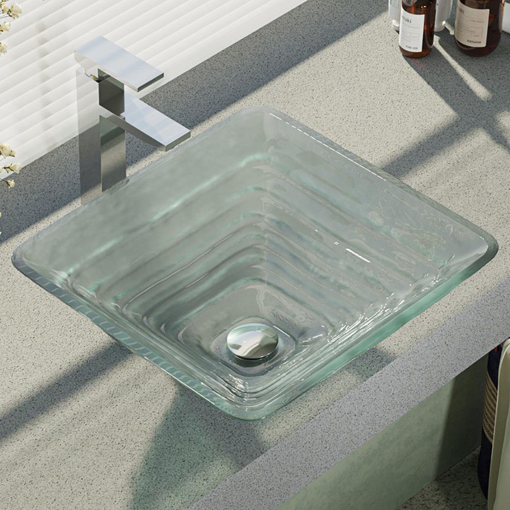 Alternate Image for Rene 17" Square Glass Bathroom Sink, Textured, with Faucet, R5-5004-R9-7003-C