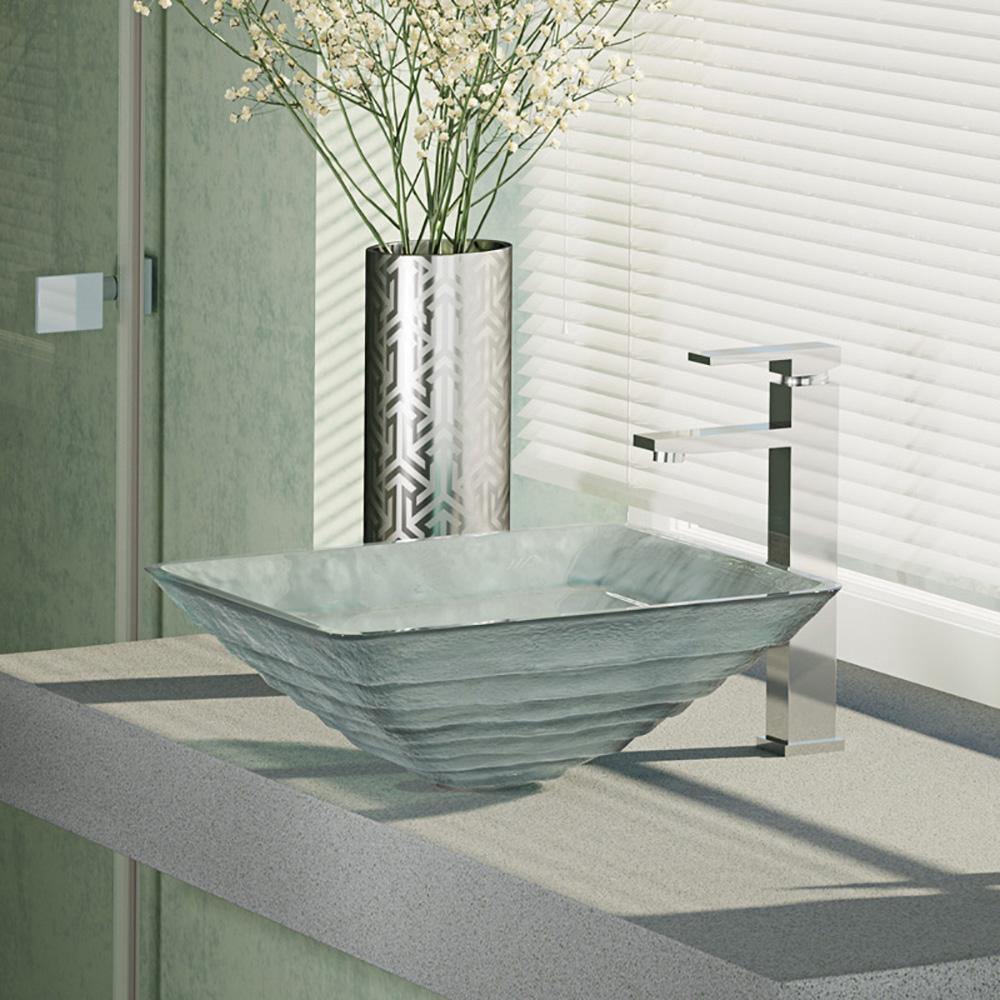 Alternate Image for Rene 17" Square Glass Bathroom Sink, Textured, with Faucet, R5-5004-R9-7003-C