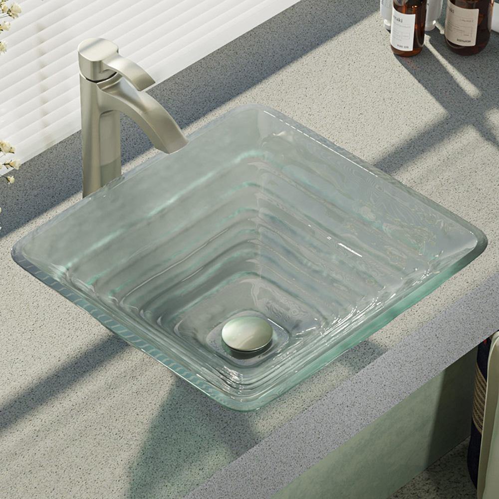 Alternate Image for Rene 17" Square Glass Bathroom Sink, Textured, with Faucet, R5-5004-R9-7006-BN