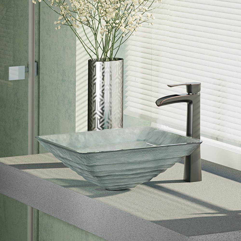 Alternate Image for Rene 17" Square Glass Bathroom Sink, Textured, with Faucet, R5-5004-R9-7007-ABR