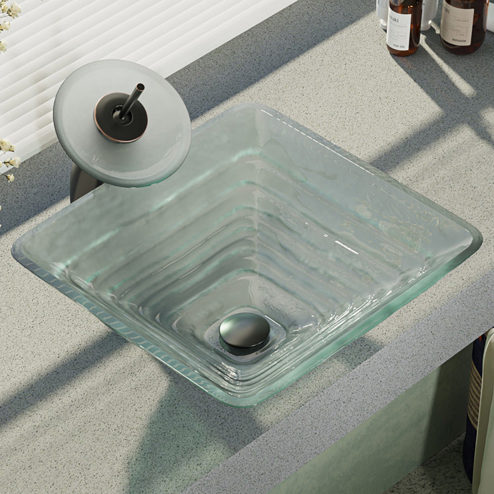 Alternate Image for Rene 17" Square Glass Bathroom Sink, Textured, with Faucet, R5-5004-WF-ABR
