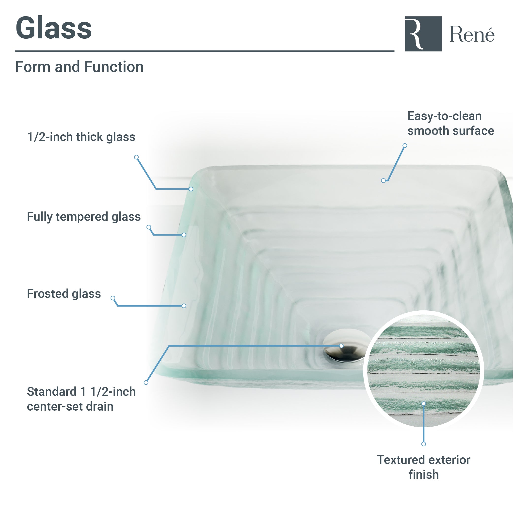 Alternate Image for Rene 17" Square Glass Bathroom Sink, Textured, with Faucet, R5-5004-WF-BN