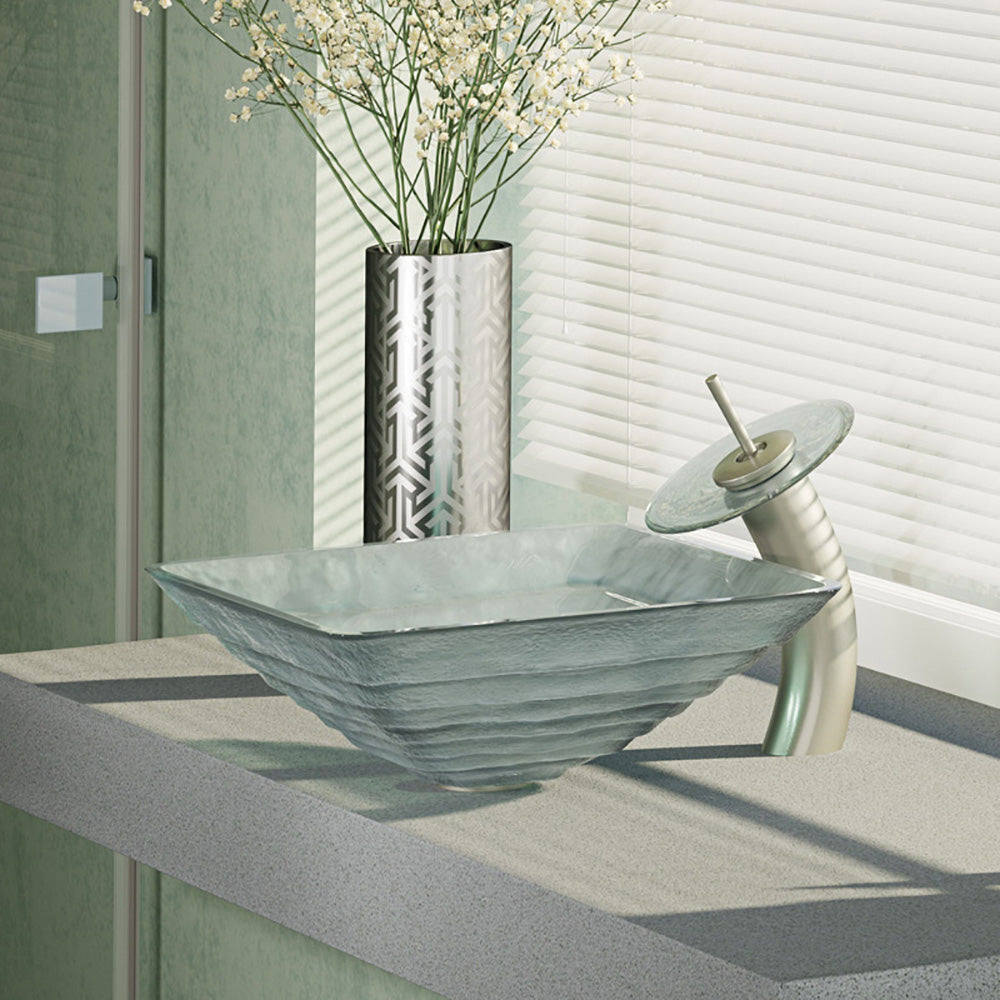 Alternate Image for Rene 17" Square Glass Bathroom Sink, Textured, with Faucet, R5-5004-WF-BN