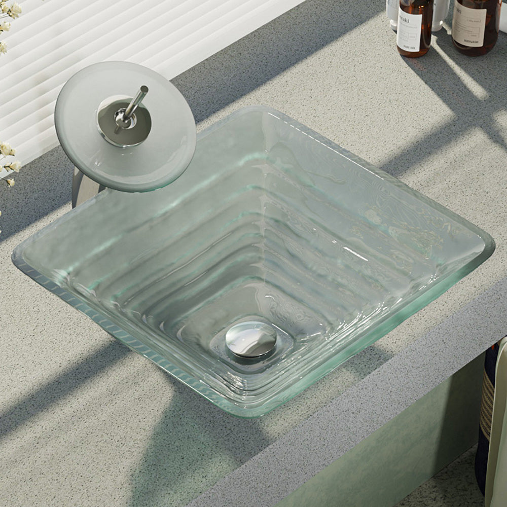 Alternate Image for Rene 17" Square Glass Bathroom Sink, Textured, with Faucet, R5-5004-WF-C