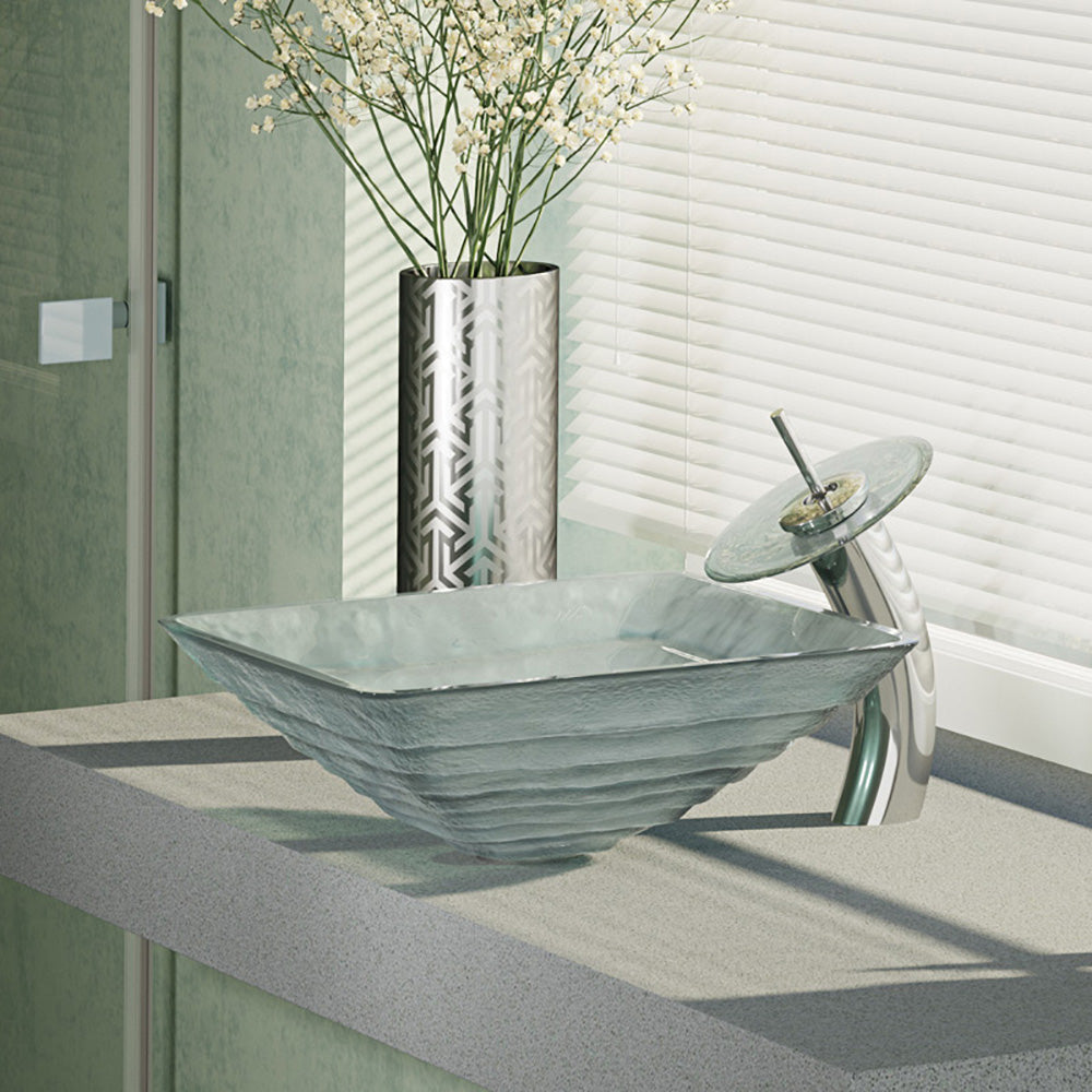 Alternate Image for Rene 17" Square Glass Bathroom Sink, Textured, with Faucet, R5-5004-WF-C