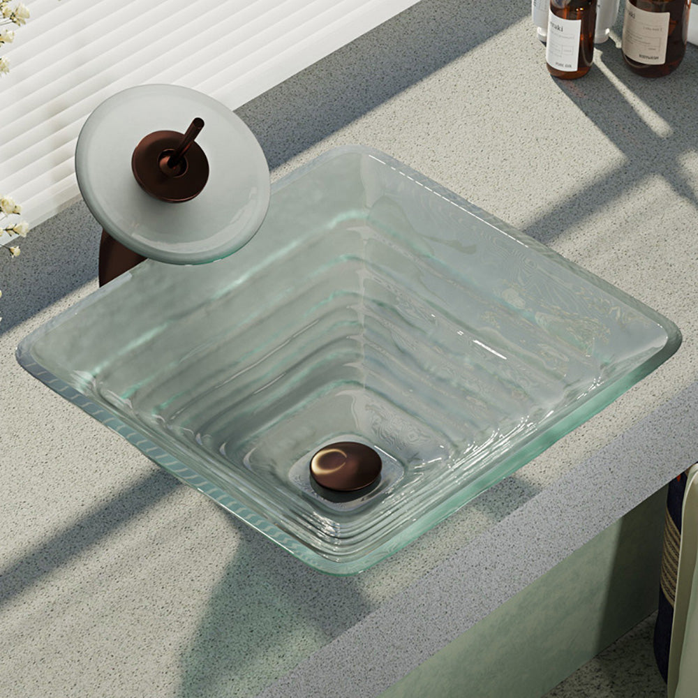 Alternate Image for Rene 17" Square Glass Bathroom Sink, Textured, with Faucet, R5-5004-WF-ORB