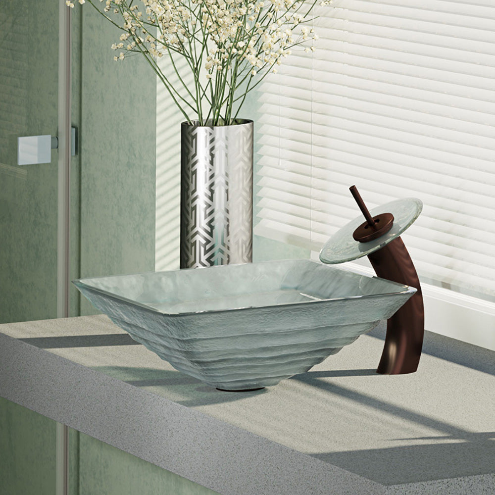 Alternate Image for Rene 17" Square Glass Bathroom Sink, Textured, with Faucet, R5-5004-WF-ORB
