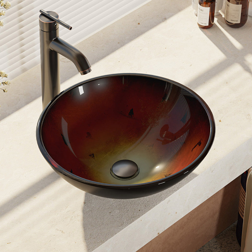 Alternate Image for Rene 17" Round Glass Bathroom Sink, Gradient Red, with Faucet, R5-5007-R9-7001-ABR