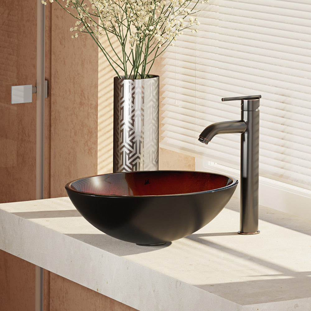 Alternate Image for Rene 17" Round Glass Bathroom Sink, Gradient Red, with Faucet, R5-5007-R9-7001-ABR