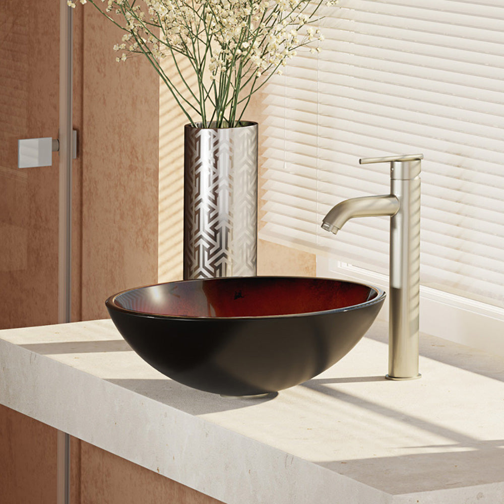 Alternate Image for Rene 17" Round Glass Bathroom Sink, Gradient Red, with Faucet, R5-5007-R9-7001-BN