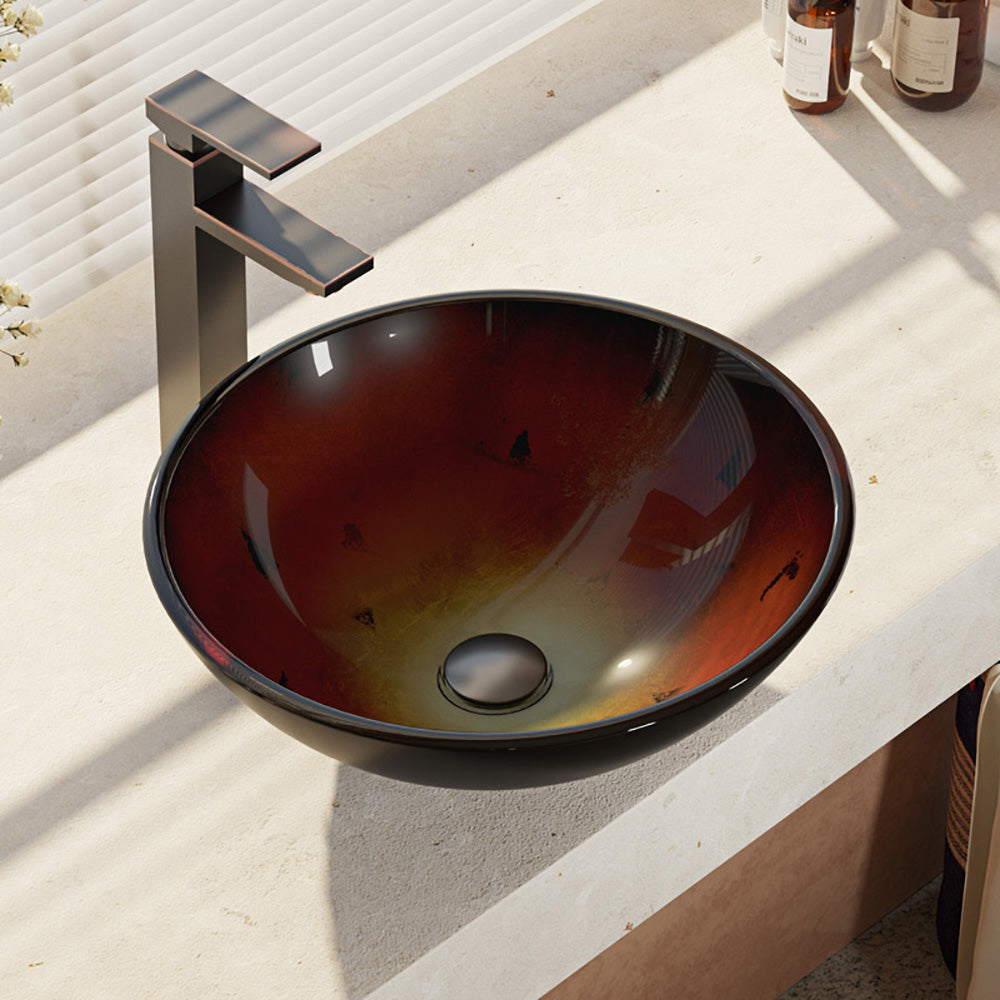 Alternate Image for Rene 17" Round Glass Bathroom Sink, Gradient Red, with Faucet, R5-5007-R9-7003-ABR