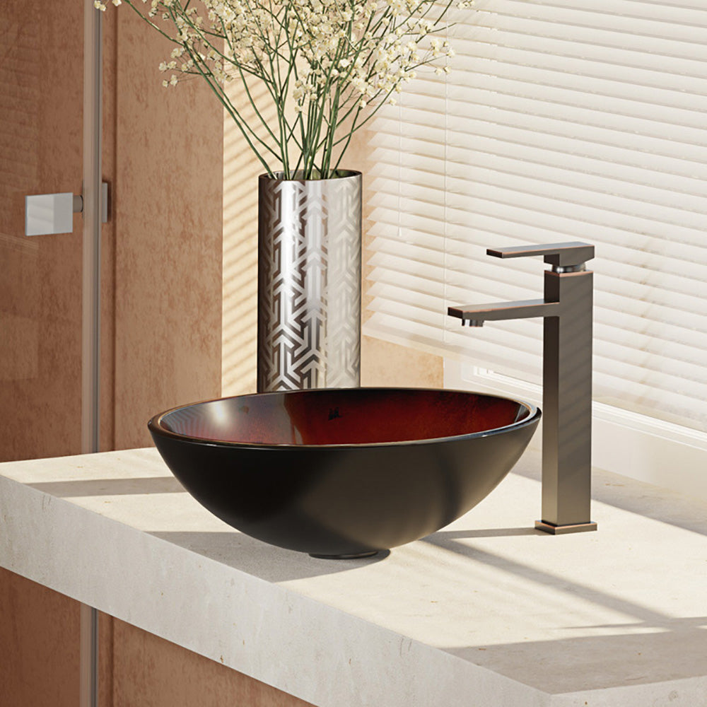 Alternate Image for Rene 17" Round Glass Bathroom Sink, Gradient Red, with Faucet, R5-5007-R9-7003-ABR